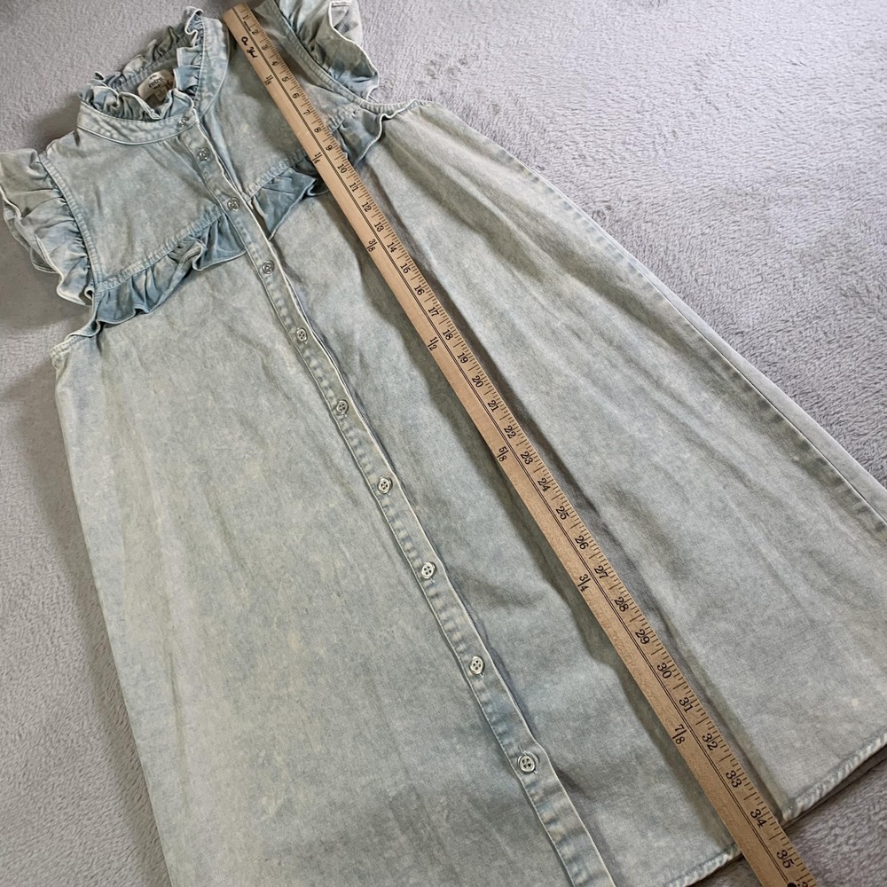 Entro Dress Womens Small Blue Denim Ruffle High Neck Button Up Shirt Dress NEW - Picture 6 of 12